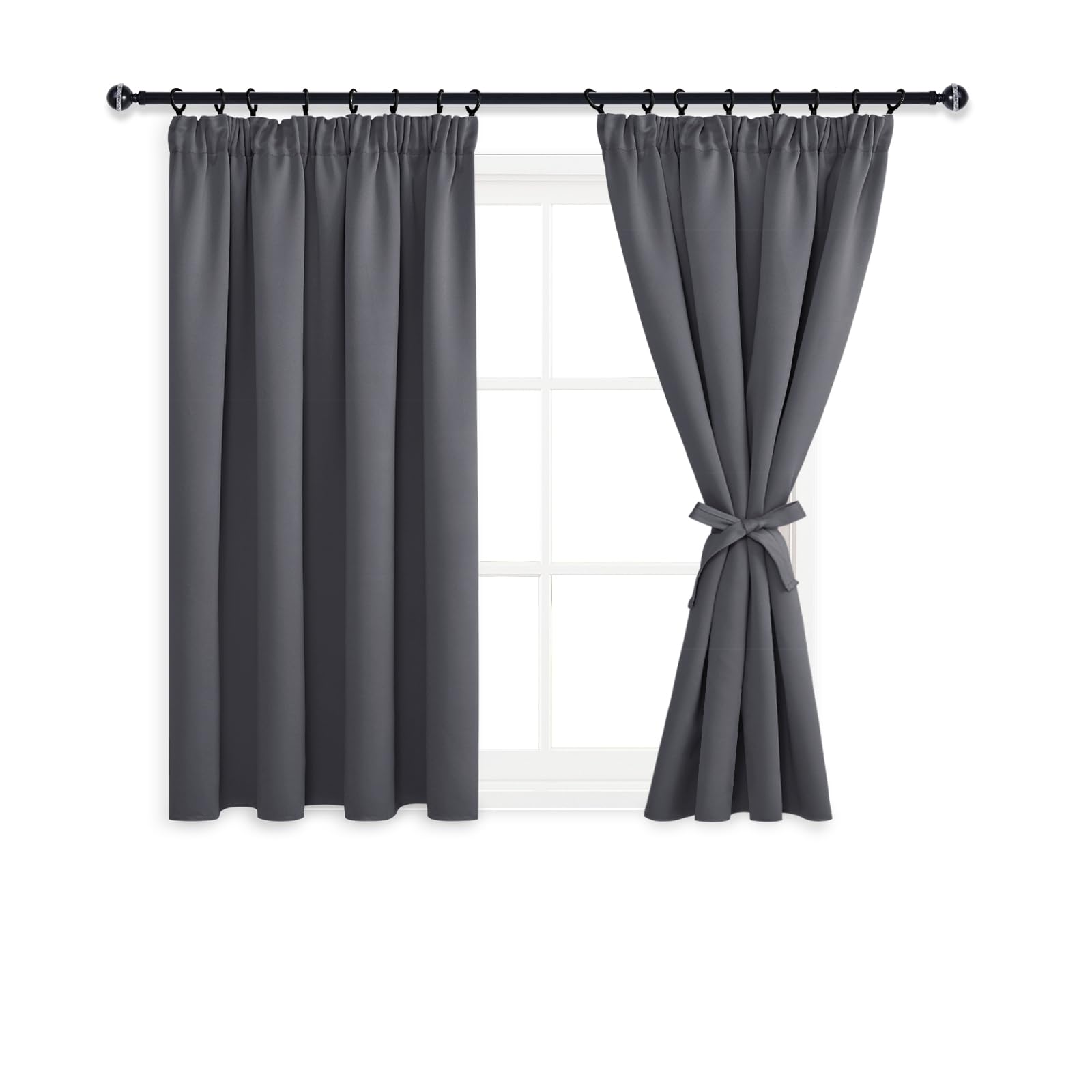 DWCN Cortinas para sistema de rieles, cortinas opacas con corbatas de cortina, cortinas para habitación infantil, cortinas cortas opacas para dormitorio y cocina, 137 x 167 cm (alto x ancho), gris