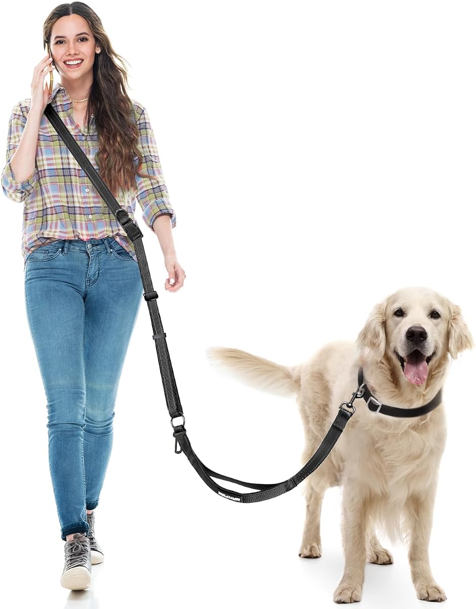 Hands Free Dog Leash & Car Seatbelt Set, Crossbody Leash for Dog Walking | Dual Soft Handles, Shock-Absorbing, 360° Clip, Double-Sided Reflective Design for Walking Running Hiking (Large-5.9-9.5ft)