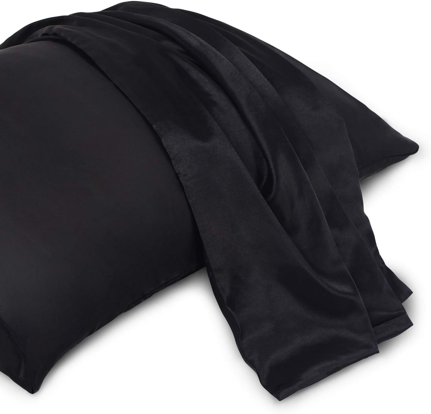 Duerer 2 Pack Silky Satin Pillowcase Cool and Easy Wash for Hair and Skin Cool Super Soft and Luxury Pillow Cases Covers with Envelope(20"x26",Black with Eye mask)