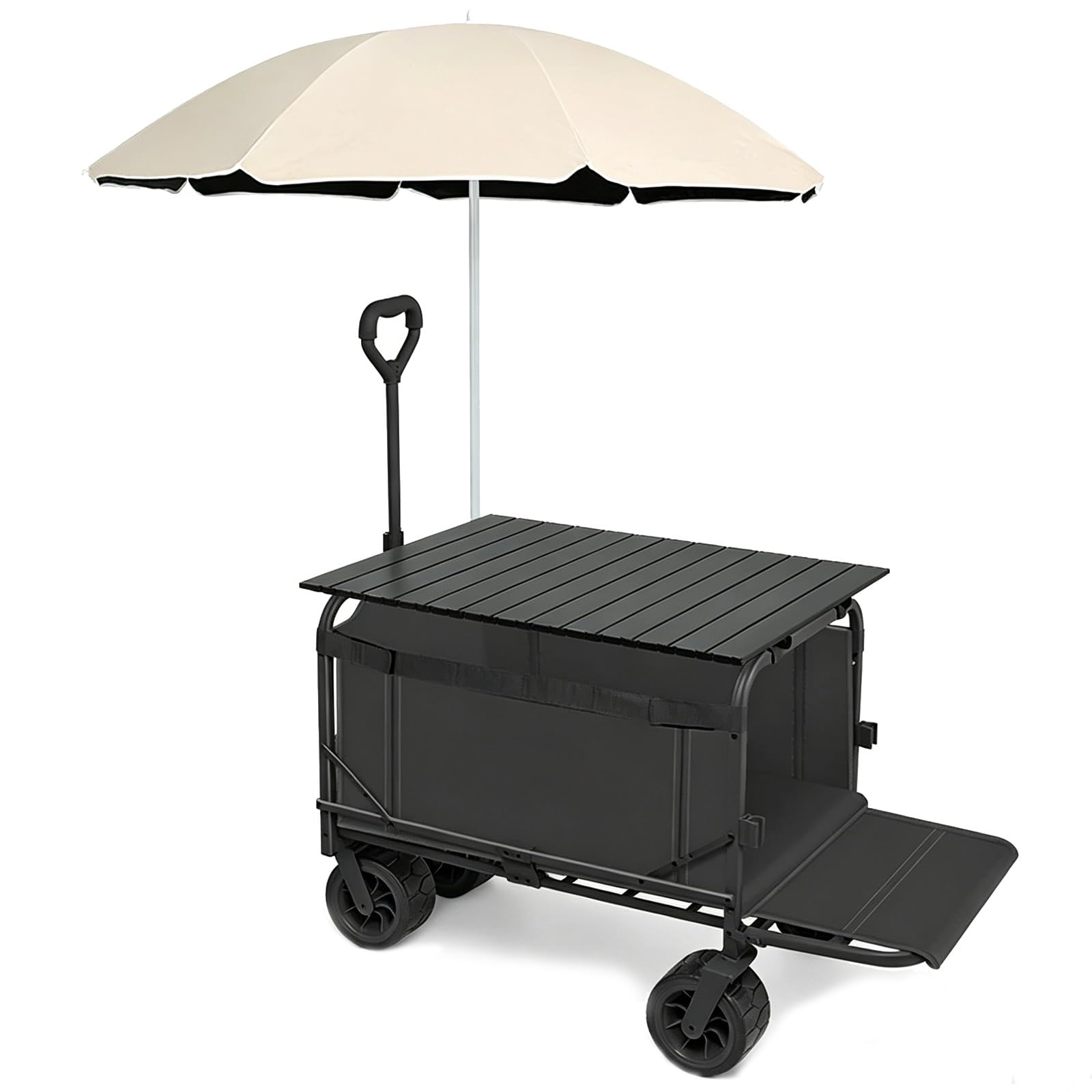 Imbisswagen, Marktstand Verkaufsstand, Präsentationsfläche, Faltbar, mit Sonnendach, Rückseitig zu Öffnen, für Märkte, Streetfood und Veranstaltungen(Black,190cm/75in)