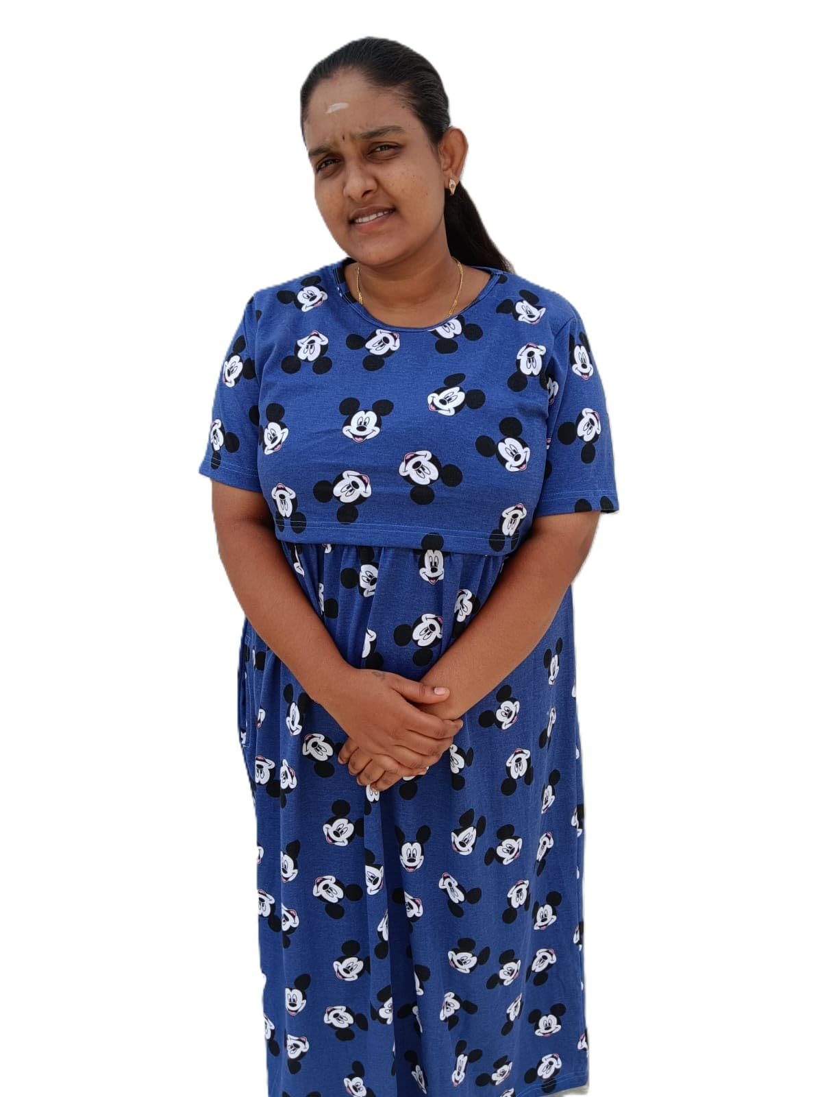 Women's Dark Blue Cotton Maternity & Feeding Nighty – Soft Floral Printed Nursing Dress | Ideal for All Seasons-picture-38