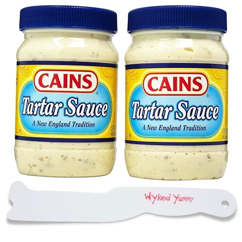 WYKED YUMMY New England - Paquete de salsa tártara con dos tarros de 15 onzas de salsa tártara de caínes con 1 cuchillo de plástico Wyked delicioso