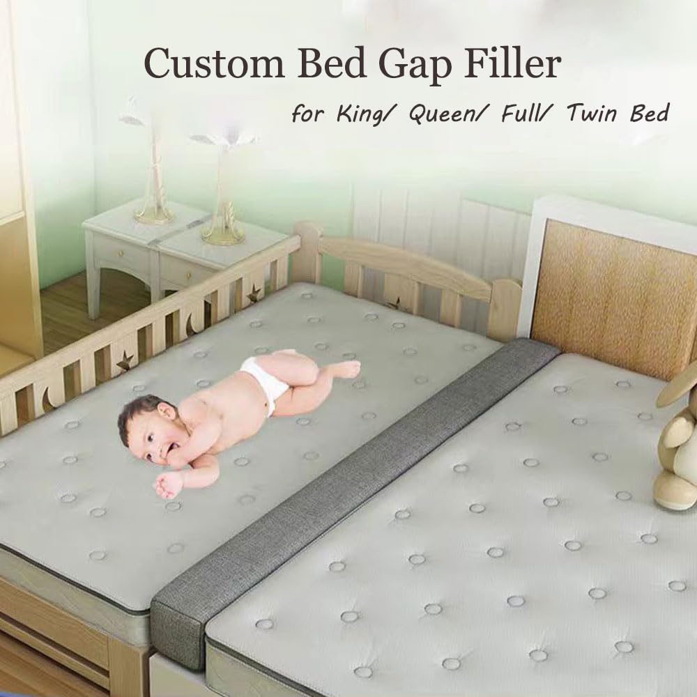 Custom Bed Gap Filler, Mattress Extender for King Queen Full Bed, Removable and Washable Cover, Thick Headboard Gap Filler High-Density (Linen)
