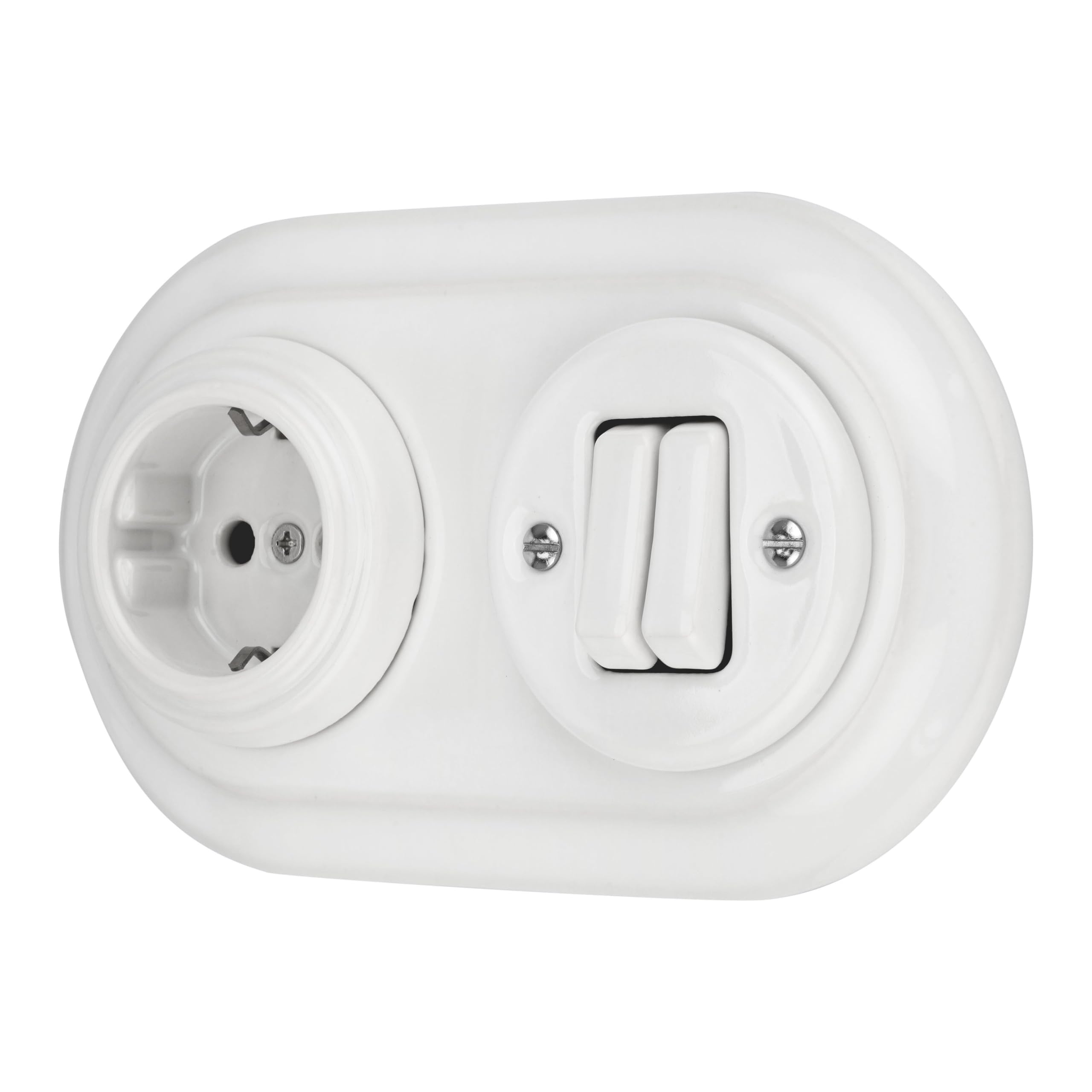 Presa da incasso in porcellana, stile retrò, doppio interruttore, 2 prese, tutto in uno, set serie PR1 bianco