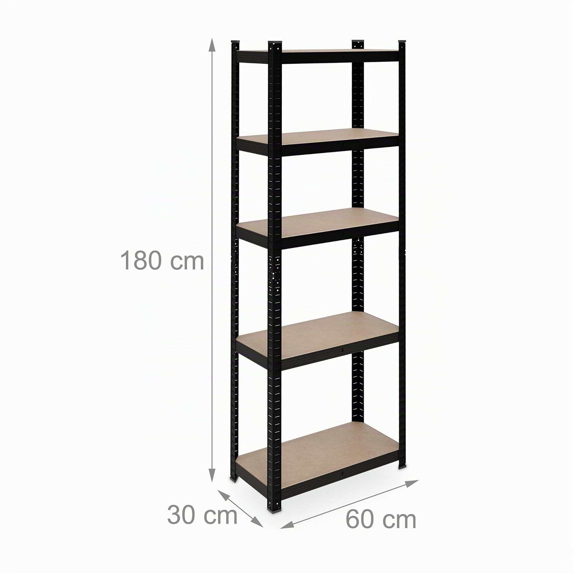 Relaxdays Étagère à Charge Lourde, HxLxP : 180x60x30 cm, Jusqu’à 500 kg, 5 Niveaux, Cave, Garage, Stockage, Acier, Noir