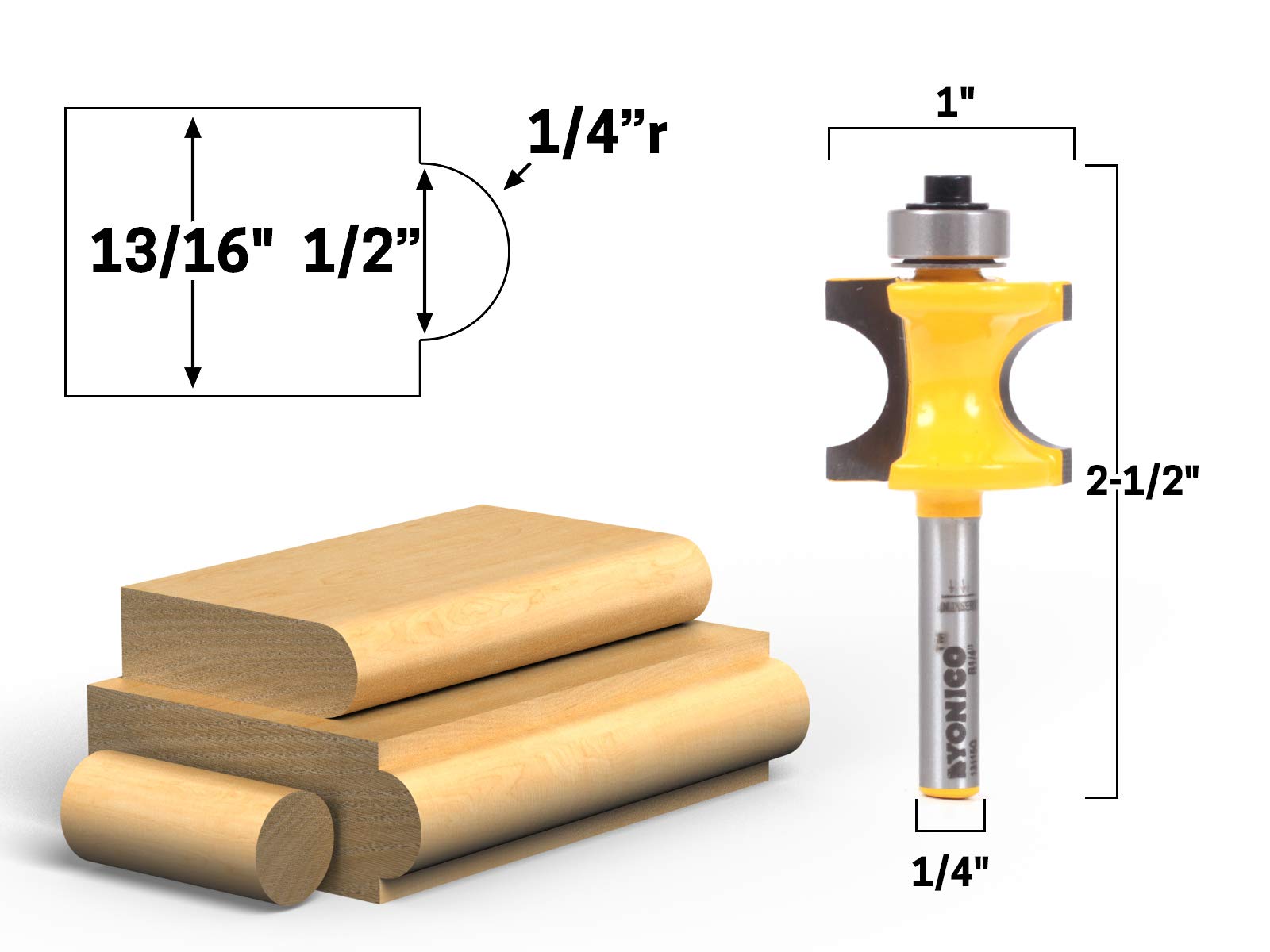 Yonico 13115q 1/2-Inch Bead Bullnose Router Bit 1/4-Inch Shank, 1/2 Zoll - Image 2
