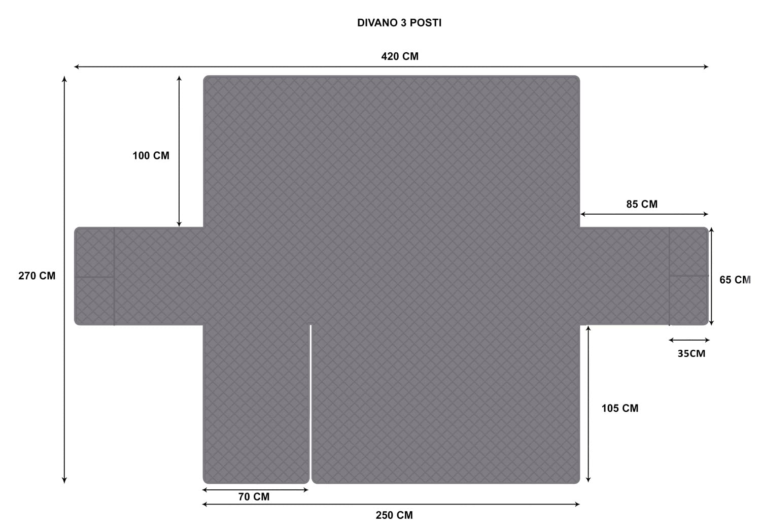 sevi's Copridivano 3 Posti con Penisola (L 250 CM), Copridivano Penisola Destra/Sinistra Universale Reversibile, Copridivano Impermeabile Antigraffio Indispensabile per Animali Domestici - Grigio