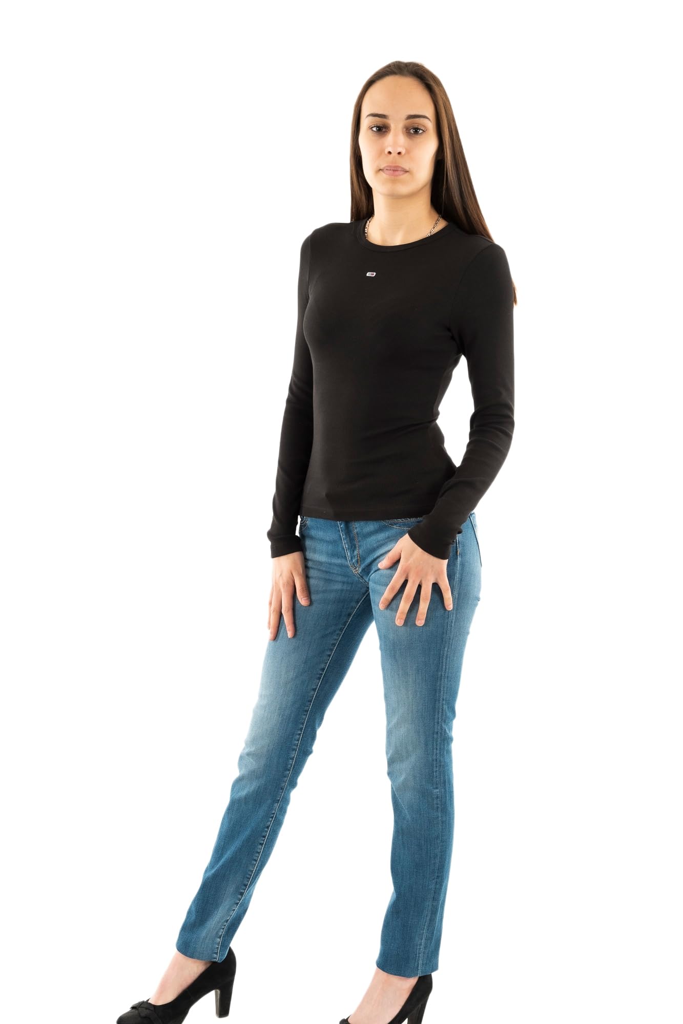 TJW SLIM ESSENTIAL RIB LS Kadın T-shirt, Siyah, S