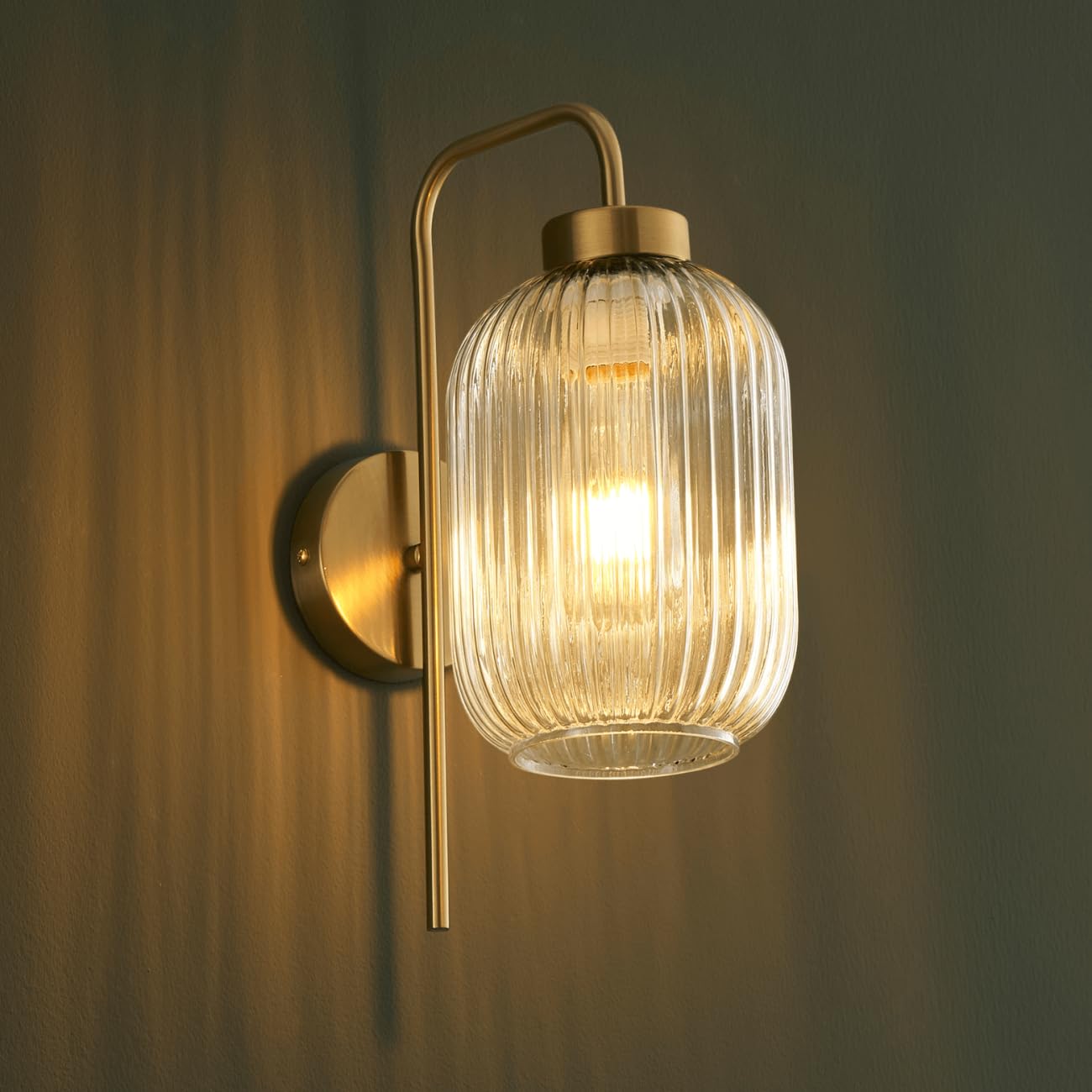 KOSILUM - Applique dorée vintage verre cannelé - Canelia - Lumière Blanc Chaud Eclairage Salon Chambre Cuisine Couloir - - - E27 - IP20