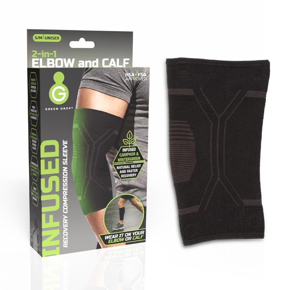 High-Performance Compression Elbow & Calf Sleeve, Brace for Tendonitis, Tennis Elbow, and Calf Pain Relief, Natural Herb-Infused Support for Men &