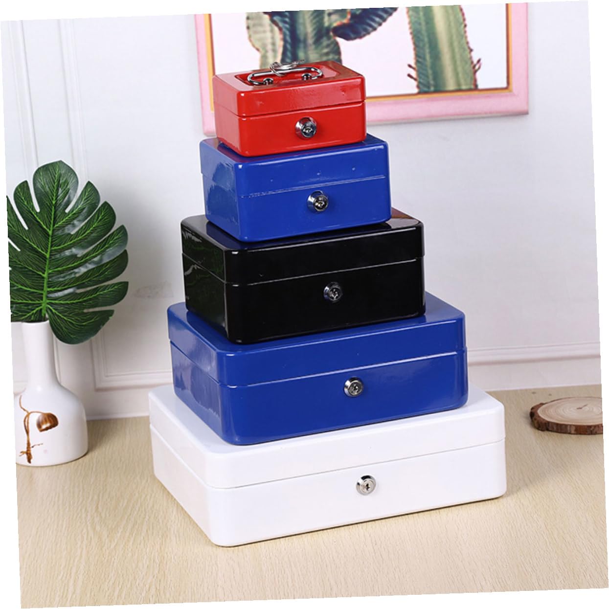 Boîte à Monnaie en Métal Portable Verrouillable, Caisse Bleue