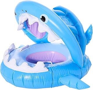 Baby Swimming Float Inflatable Baby Pool Float Ring Shark Newest with UPF Sun Protection Canopy Safety Seat, Handles Suitable for 1-5 Years Kids Spring Float, Including Sun Protection Canopy, Safety Seat, Handles