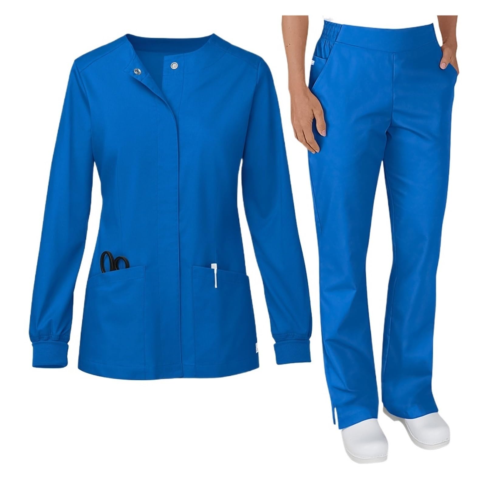Kasacks Damen Pflege Elastische Handwaschkleidung Schönheitssalon Skin Manager SPA Arzt Arbeitsanzug Langarm V-Ausschnitt Krankenschwesteruniform-Set für Büro