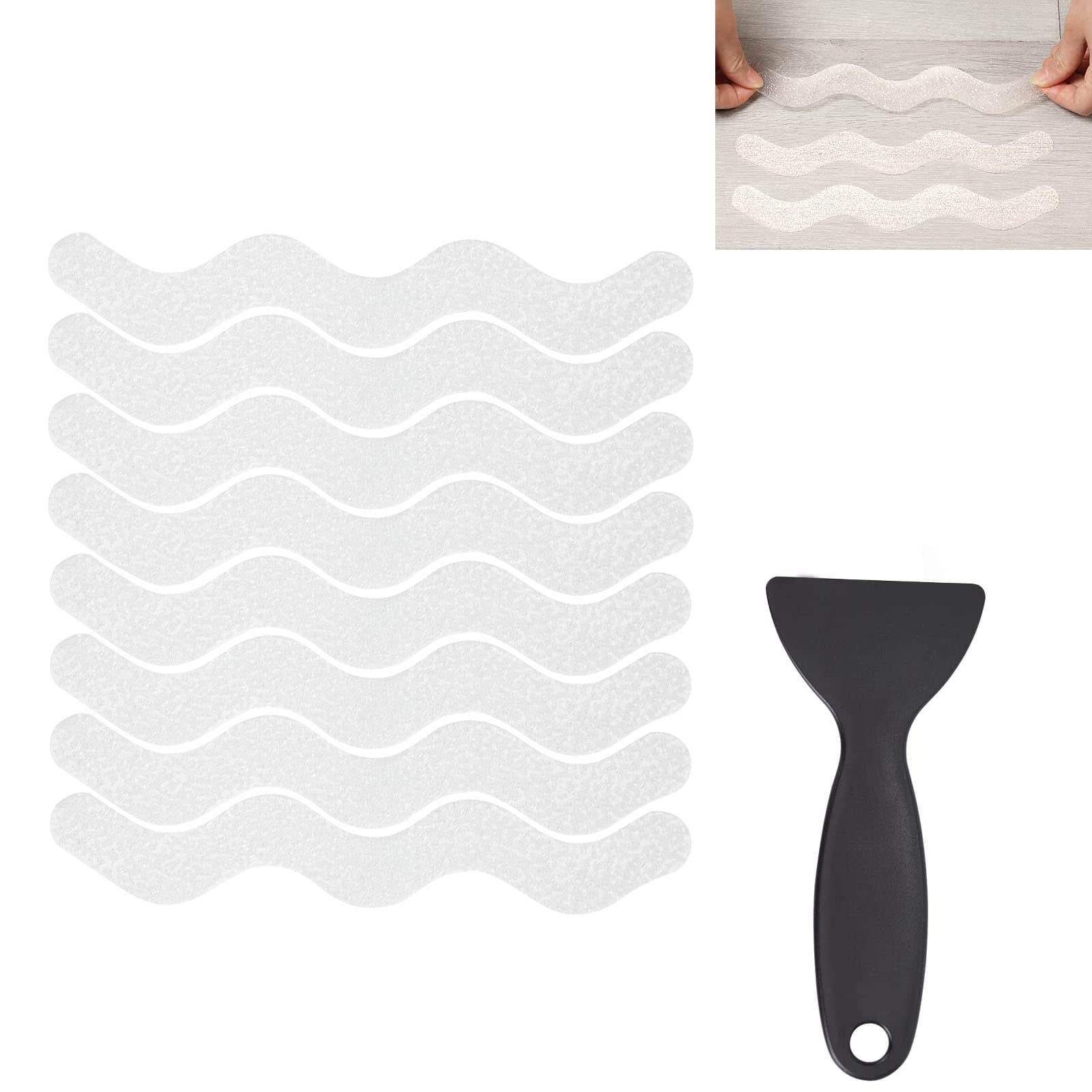 HBSTUDIO Anti Slip Shower Stickers Safety Bathtub Strips Adhesive Decals with Premium Scraper for Bath Tub Shower Stairs(48PCS）