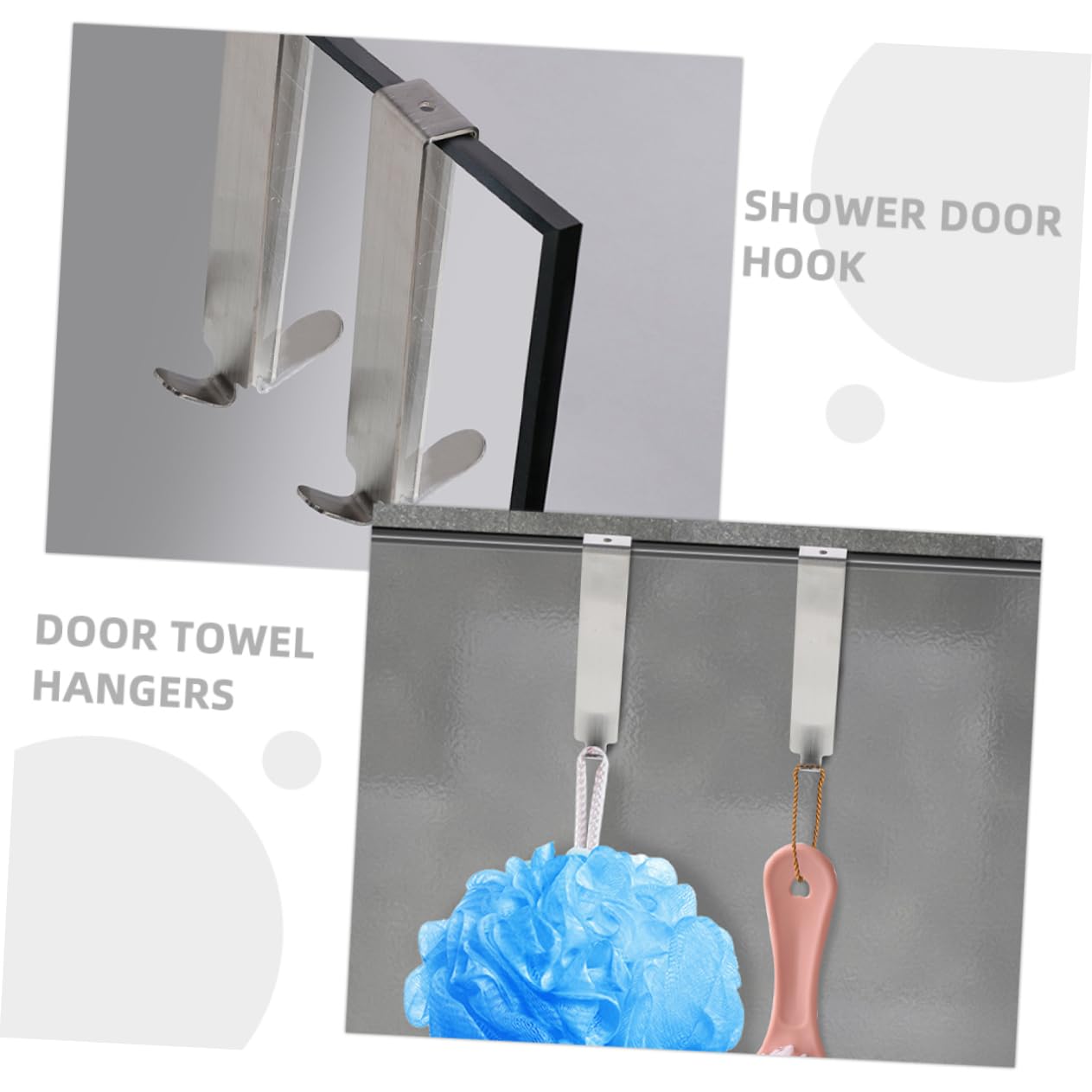 CHILDWEET 5 Ganchos de Acero Inoxidable Organizan Baño sin Taladrar para Puerta de Ducha, Colgadores de Toallas de Doble Cara, Plata