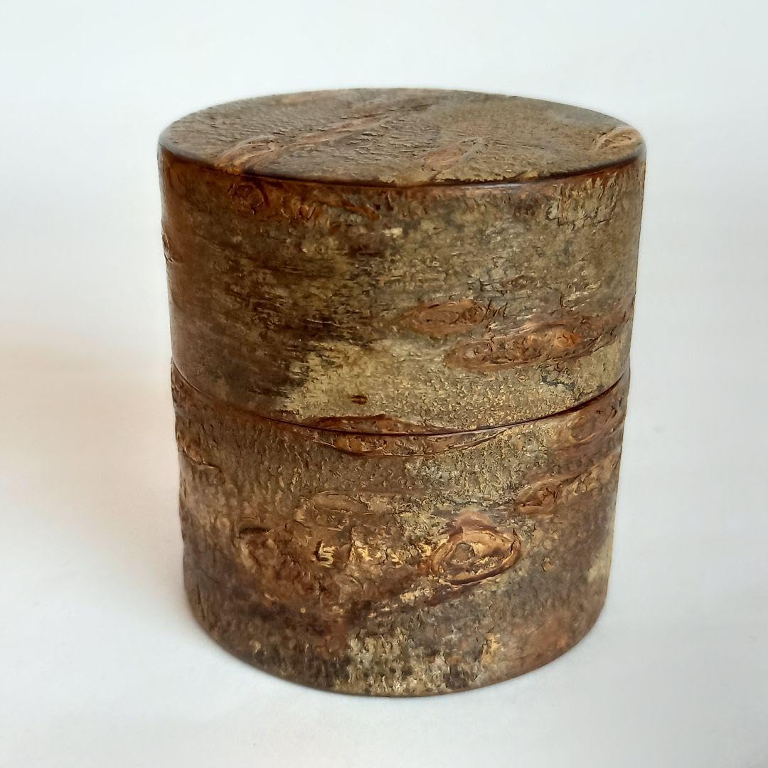 茶入 小柳金太郎 作 樺細工 抹茶入 茶筒 桜皮細工 茶道具 在銘 茶入 小柳金太郎 作 樺細工 抹茶入 茶筒 桜皮細工 茶道具 在銘