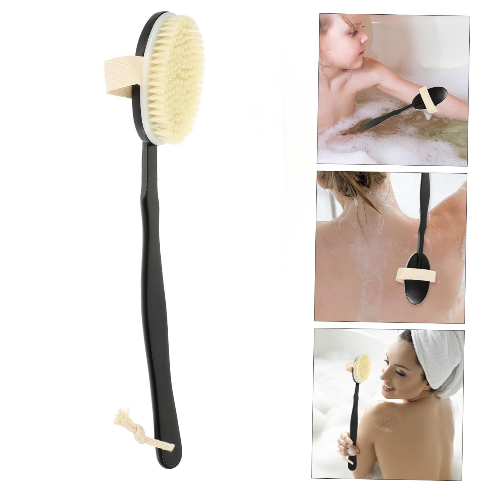 5St Badebürste Massagebürste Rückenschrubber körperbürste duschzubehör duschbürste Rückenwäscher für die Badewanne Bademassage-Reinigungsbürste Rückenbürste zum Duschen pp Black FRCOLOR