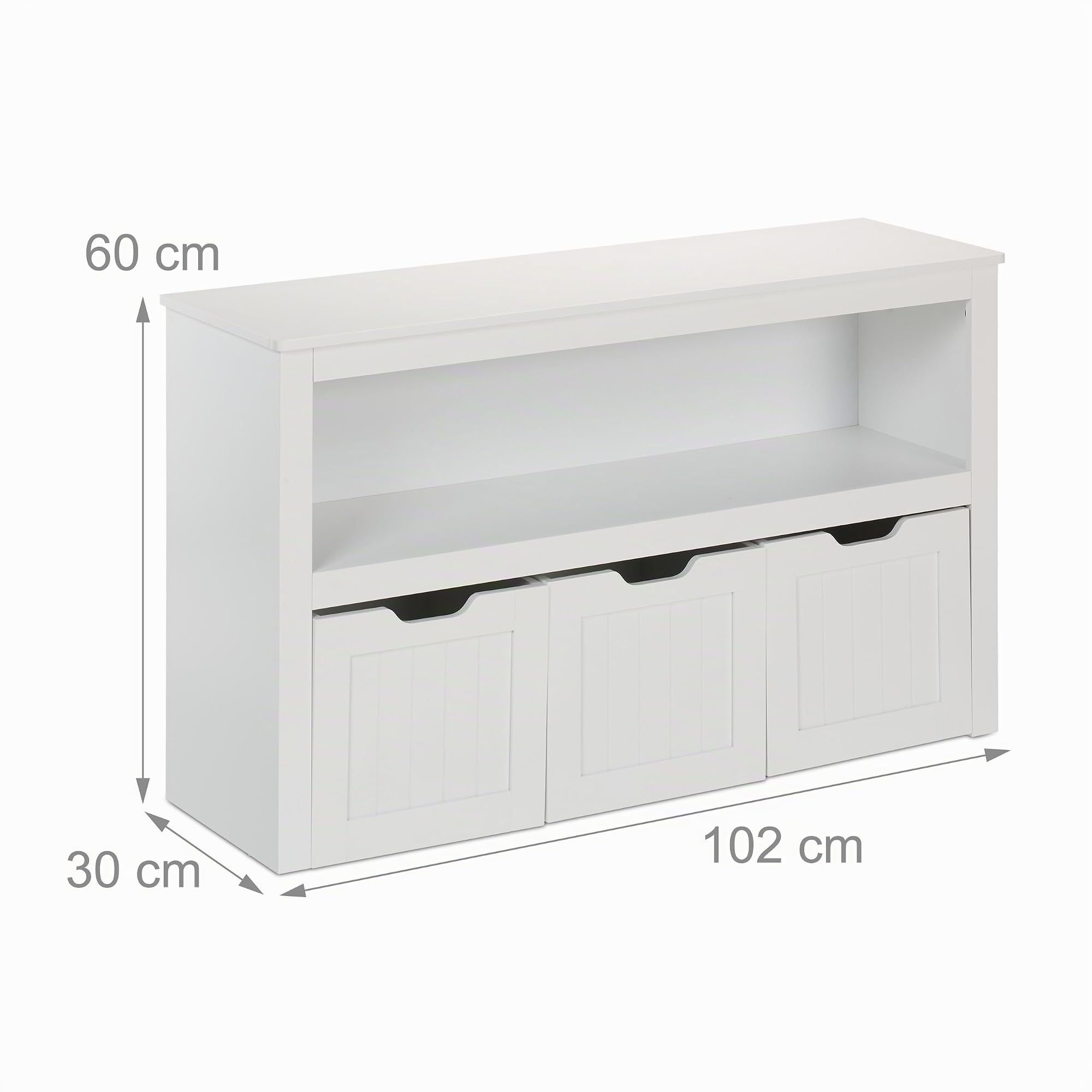Relaxdays Estantería Infantil, Organizador Juguetes, 3 Cajas con Ruedas, 60 x 102 x 30 cm, Mueble Juguetero MDF, Blanco