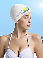 Vista 6 de COPOZZ Gorros de natación para adultos, de silicona, impermeable, cómodo, gorro de natación para cabello largo y corto