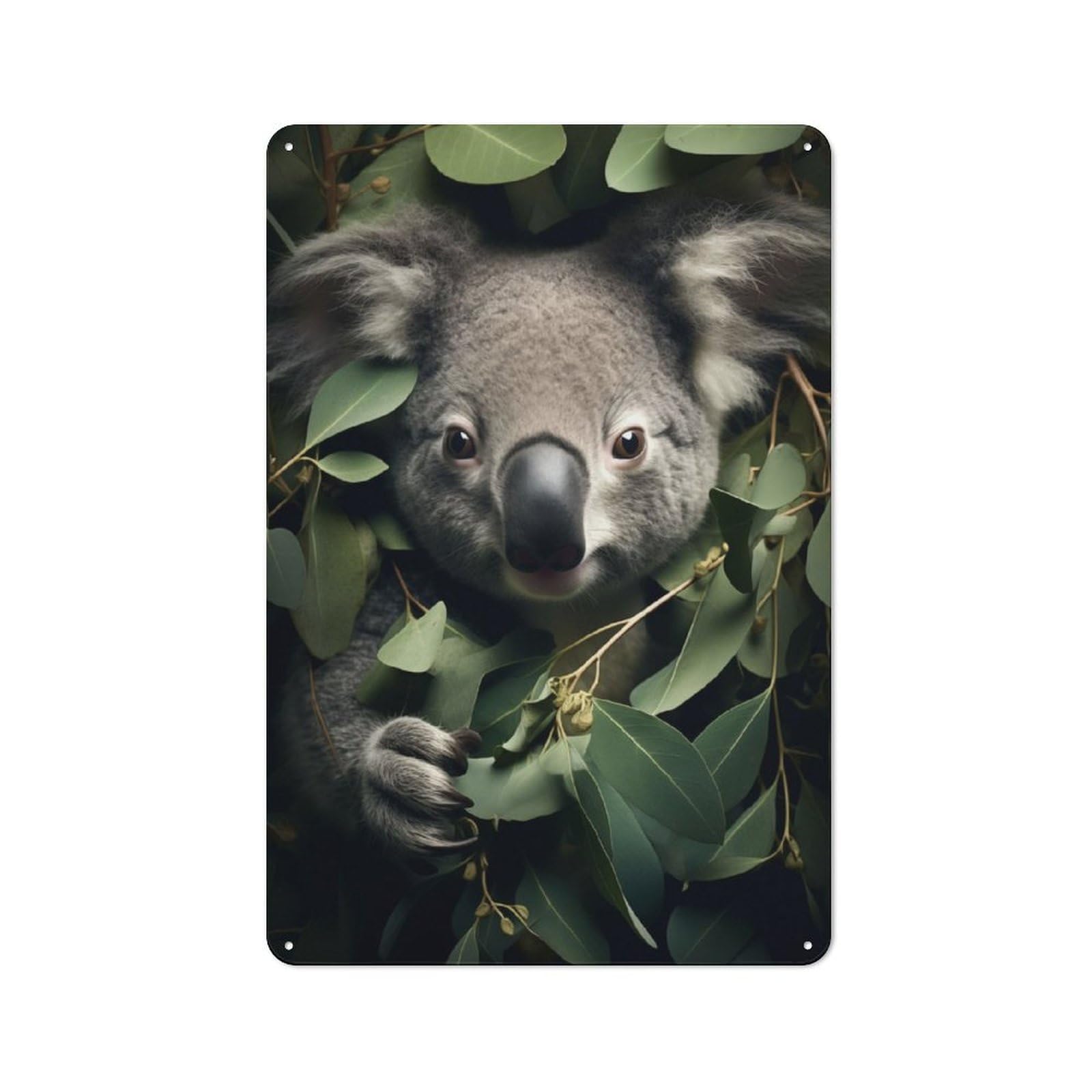 Junmoney Cute Koala In Leaves Retro Metal Gift Sign 30X20cm, Home Wall Decor For Flat, Dorm Room, Lounge Or Cafe