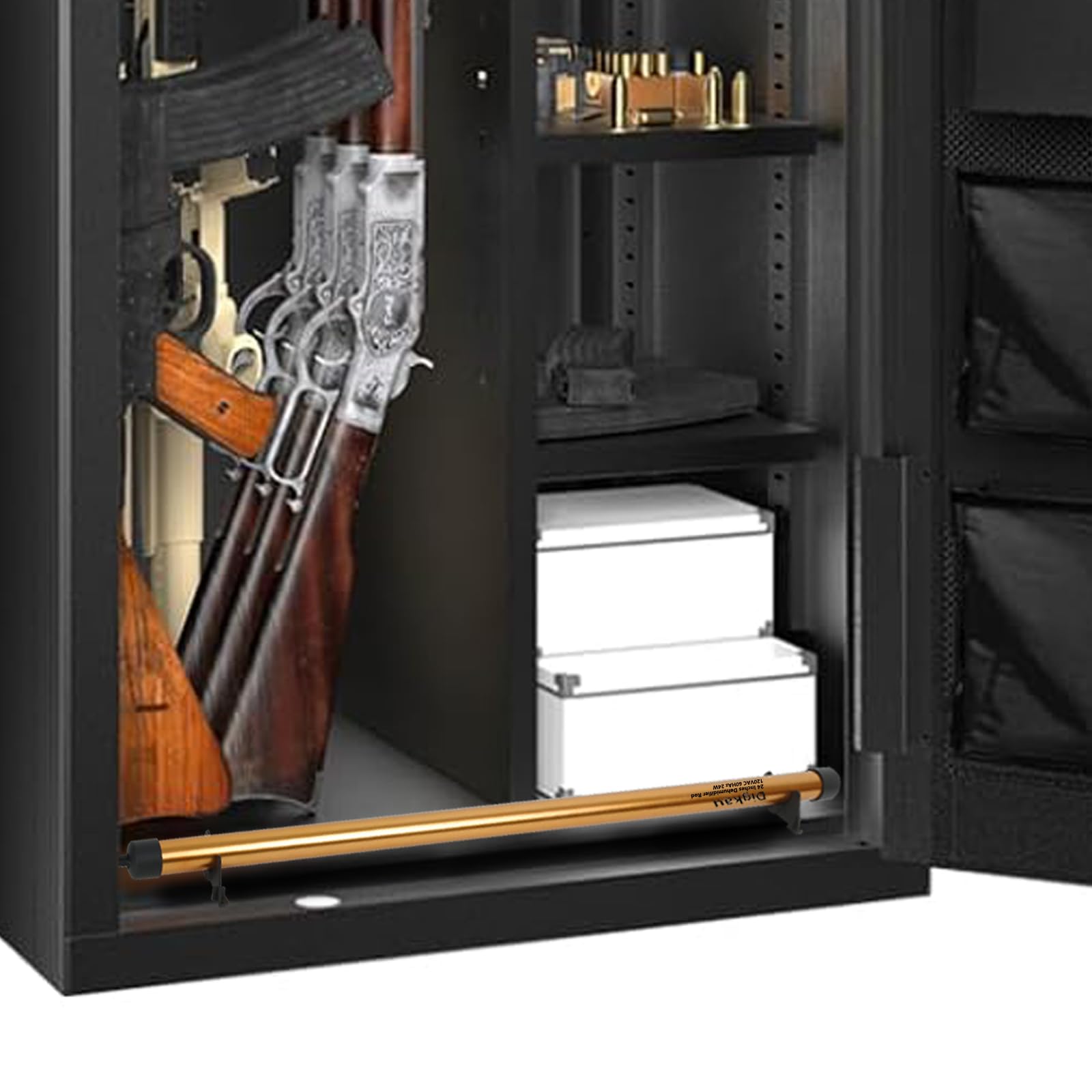 Varilla deshumidificadora segura para pistolas, barra dorada, alta potencia, fácil instalación, deshumidificador enchufable, humedad superior, mantiene seco para cajas fuertes de armas, armarios, 5