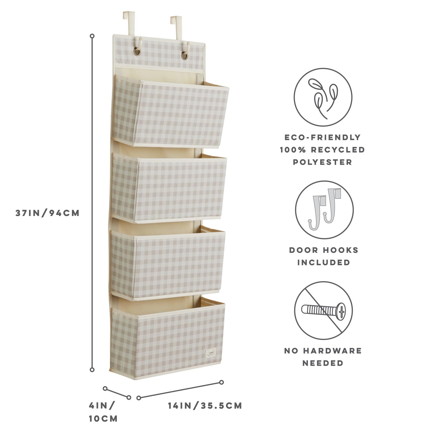 3 Sprouts Over Door Storage Organiser, Back of Door Hanging Organisers with 4 Large Pockets & 2 Hooks for Nappy Baby Clothes - Image 2