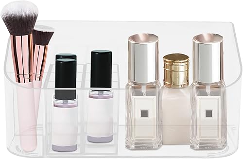 Bandeja organizadora de maquillaje impermeable, 2 divisores extraíbles, organizador de brillo de labios, almacenamiento rectangular de cosméticos