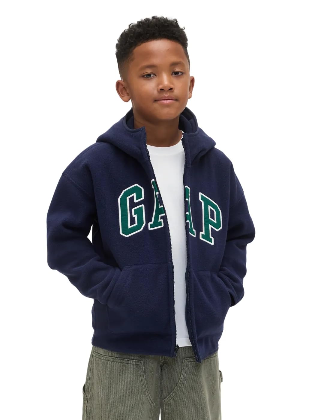 

                                                    GAP Boys Fleece Knit Full Zip Hoodie Navy Uniform 
