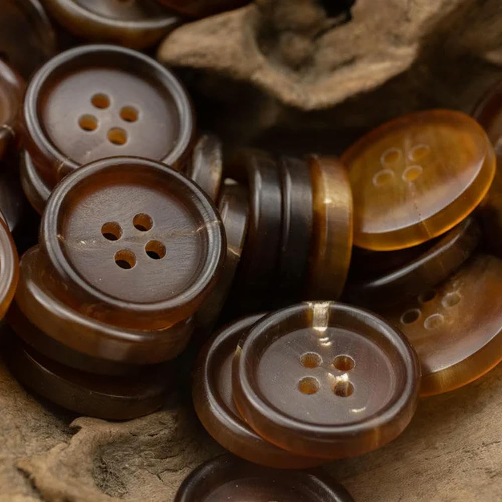 Pliage Light Brown 12Pcs Genuine Horn Button Set For Suit Jacket Blazer Coat Black Dark Brown Buttons 15Mm - 30Mm Sewing Accessories