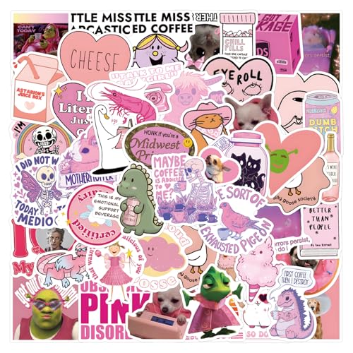 110 PCS Pink Funny Stickers for Adults, Meme Stickers for Women Teens, Waterproof Vinyl Sticker for Wate