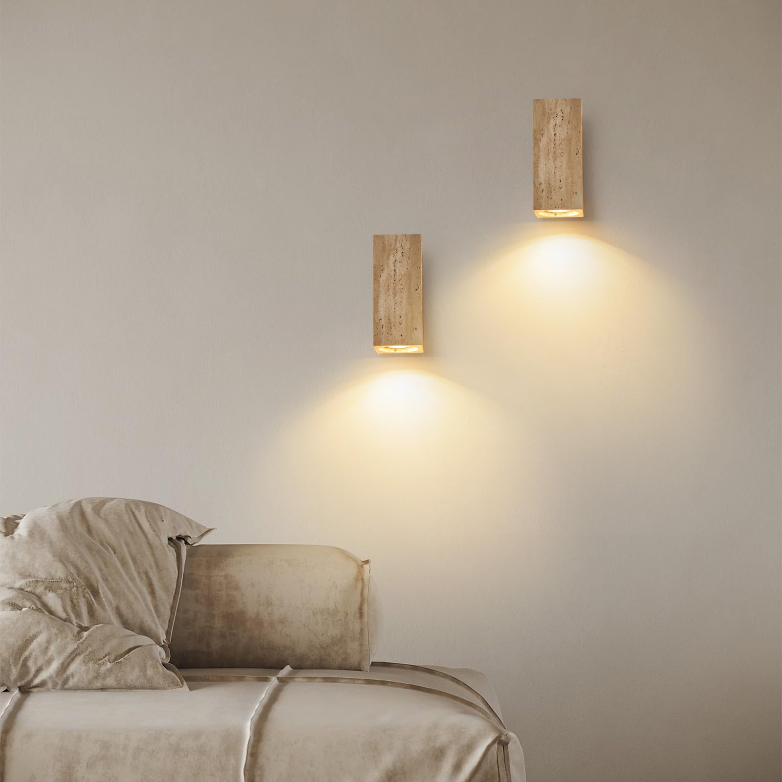 Lampada a parete Pietra Gialla Travertino Applique Wabi-sabi Lampade in Pietra Forma di Pilastro Rettangolare Applique luci calda per camera da letto sala da pranzo cucina ingresso corridoio