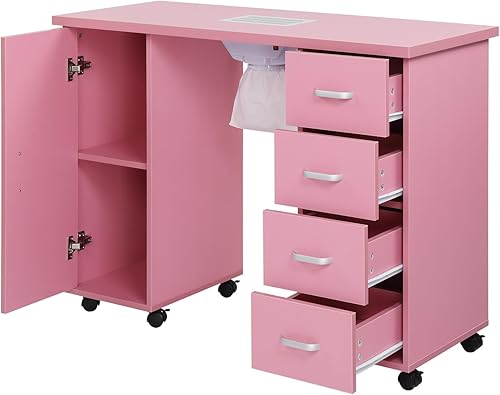 Miniatura 4 de Winado Estación de mesa de manicura para uñas, escritorio de uñas de spa con ventilación eléctrica de corriente descendente, ruedas de bloqueo,