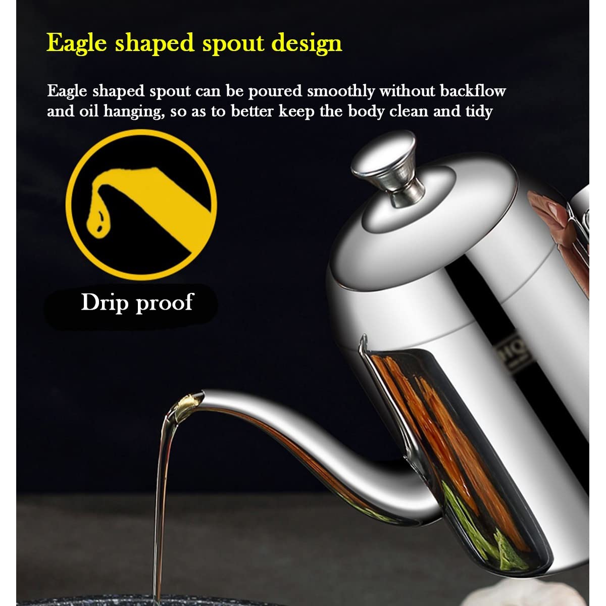 Dispenser per olio da cucina, bottiglia di olio d'oliva a tenuta stagna per salsa di soia e aceto, pentola in acciaio inox con design antigoccia, contenitore per olio da cucina