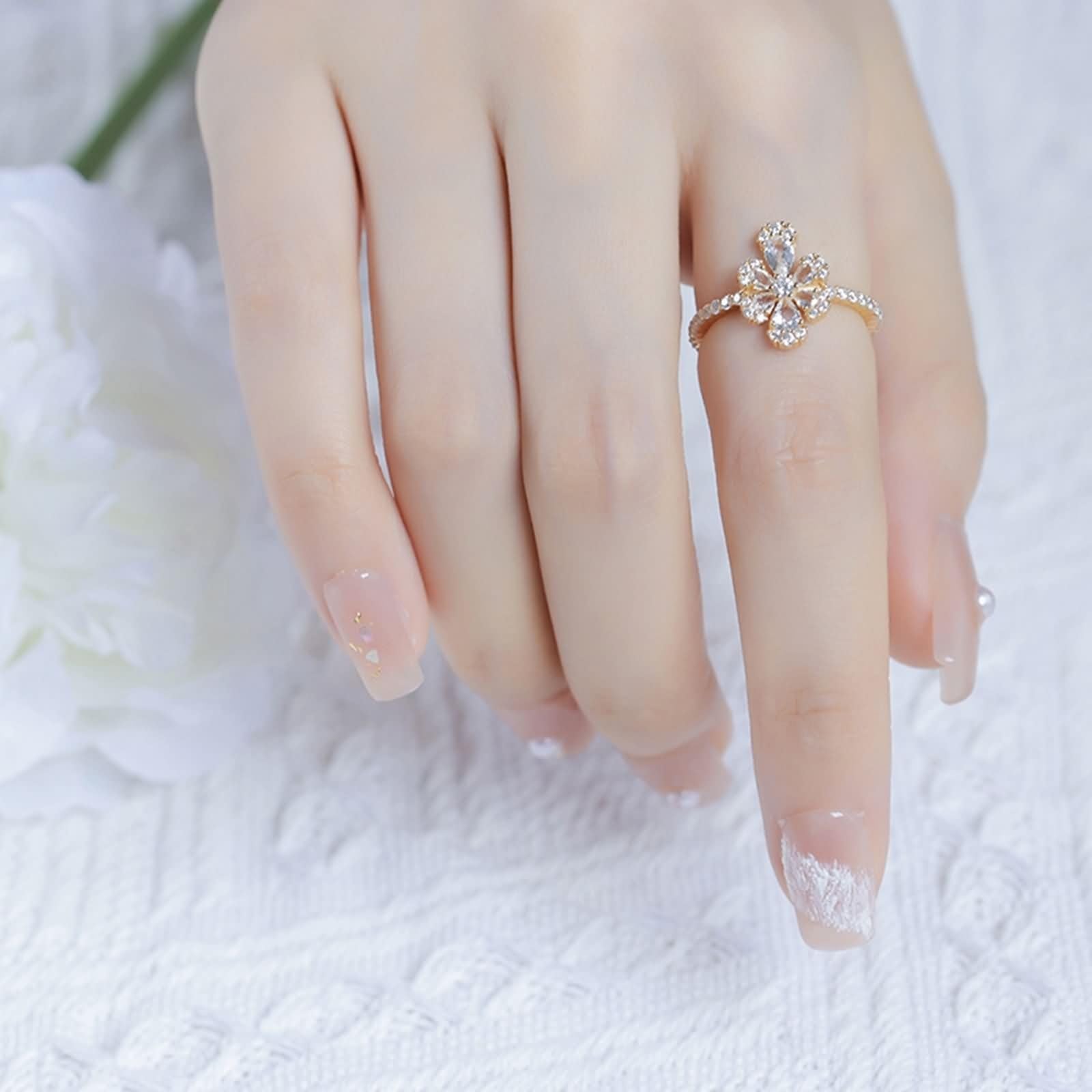 Anillo de boda Au 375/585/750 oro amarillo con gotas de topacio, forma de flor