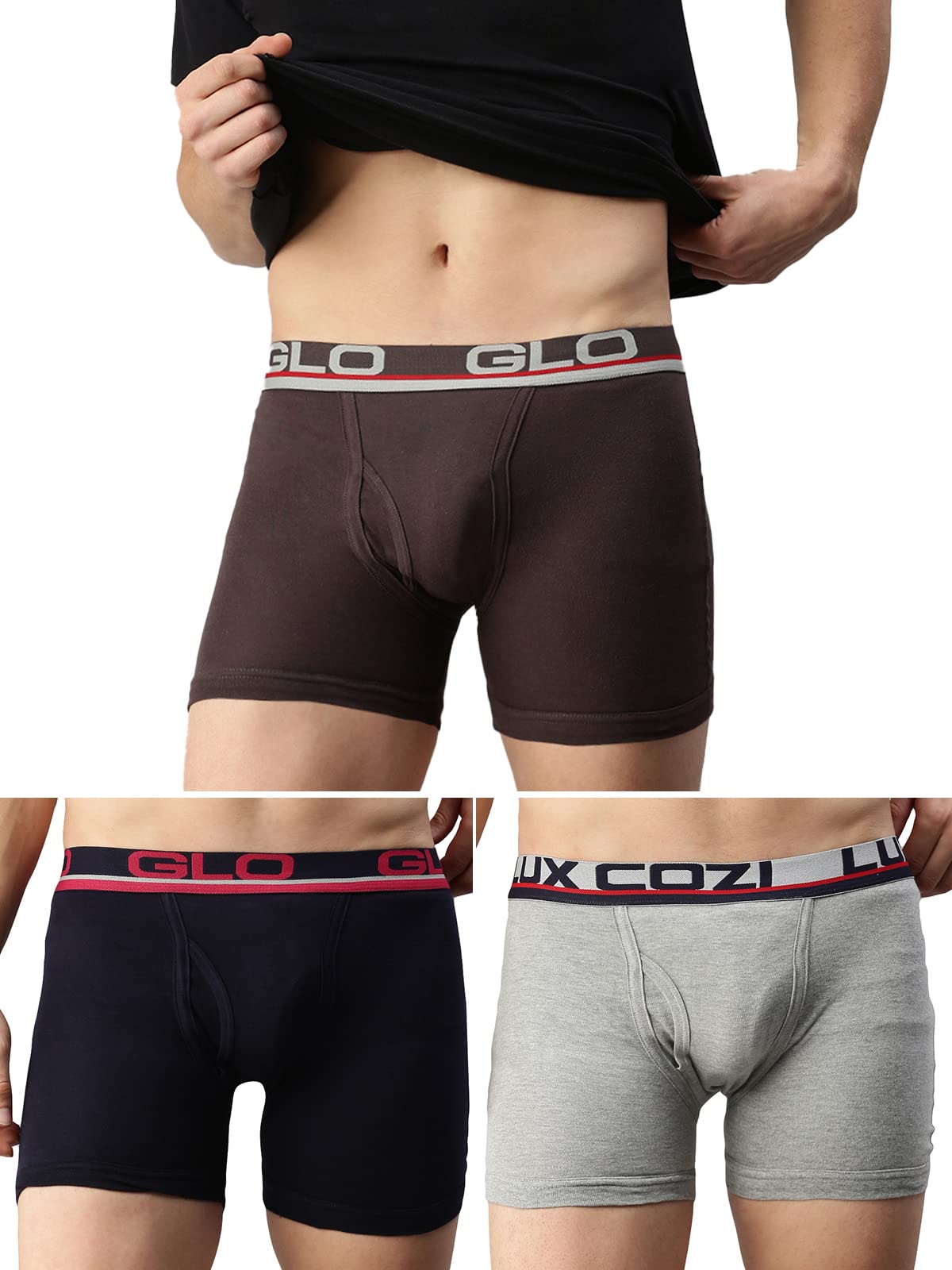 Lux CoziGlo Men's Assorted Outer Elestic Long Trunk | Solid Trunk for Men | Pack of 3 | Color May Vary |
