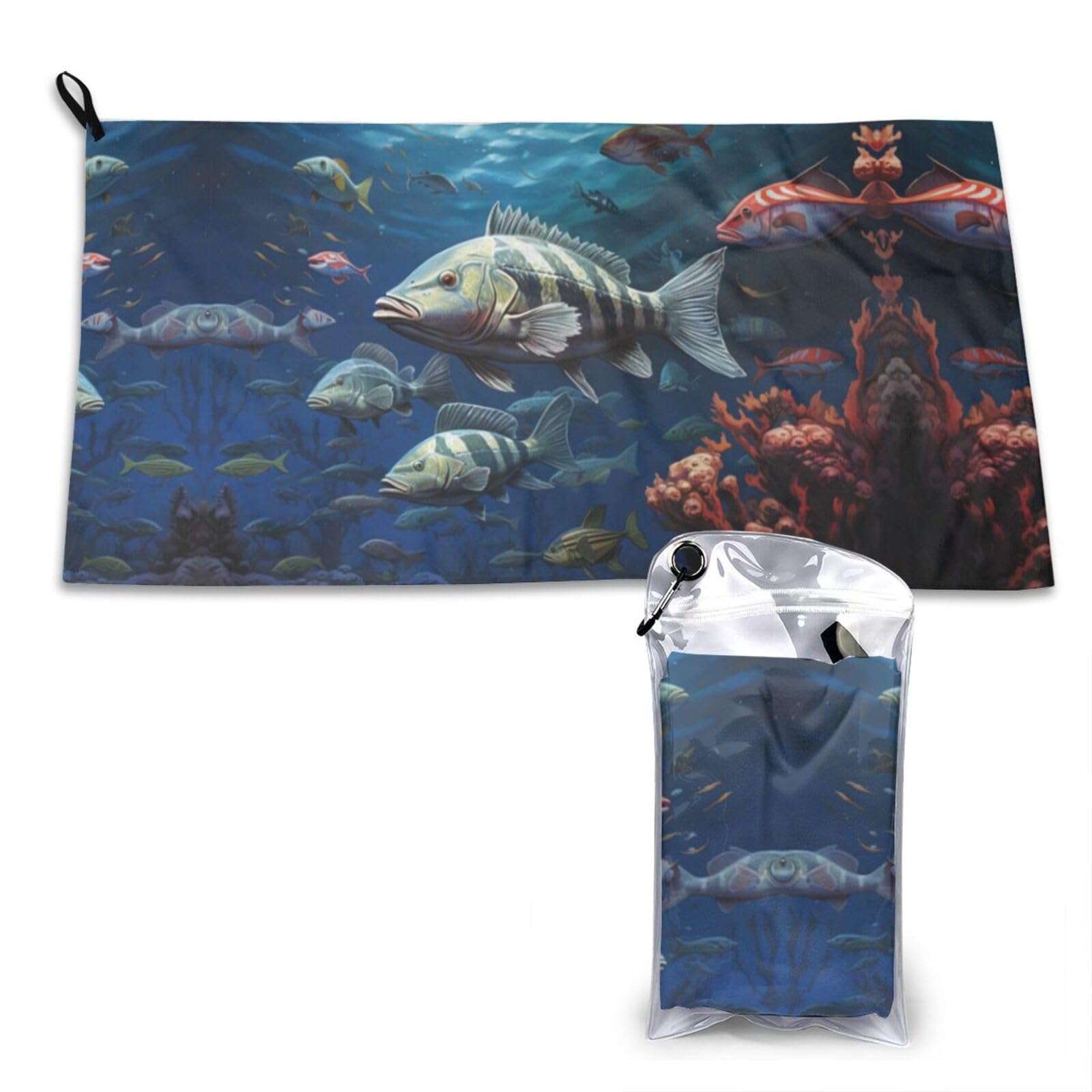 DUYKIMQW shoal of fish Print Quick Dry Towel 16x31.5in White