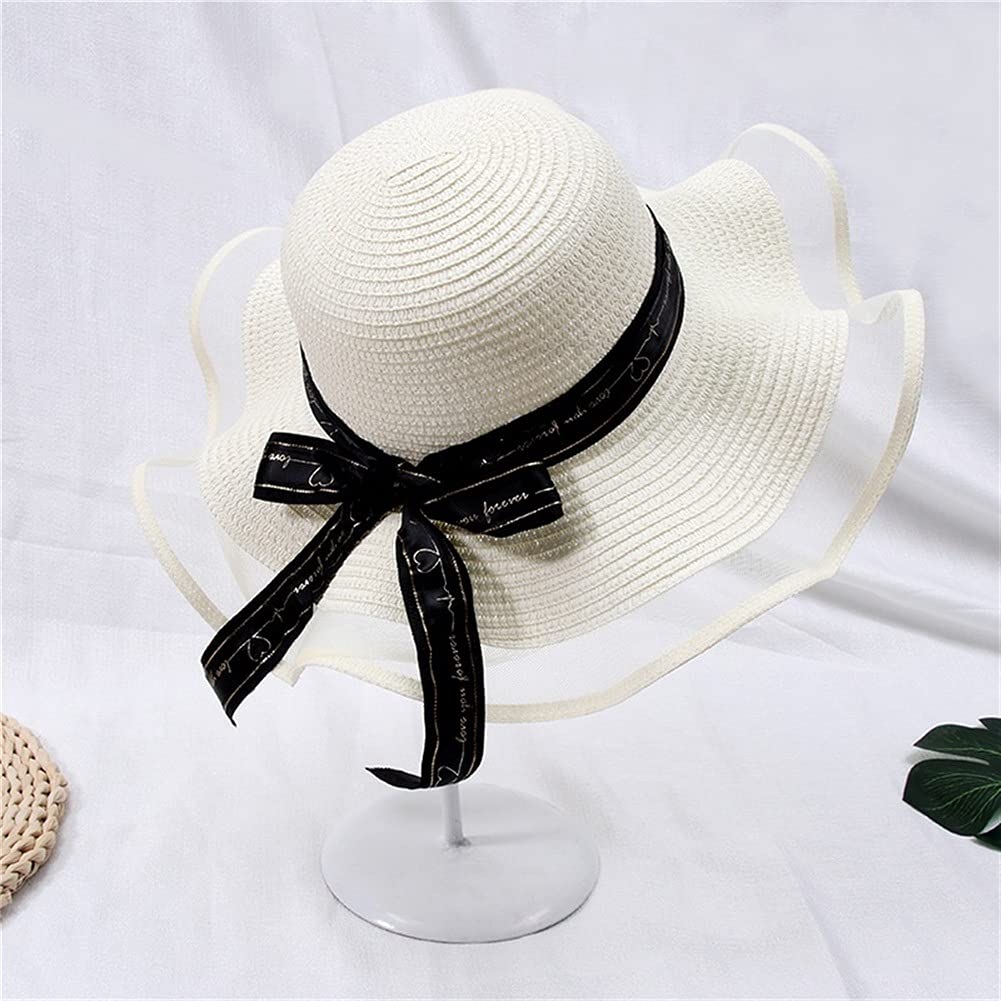 Sombrero de Sol de Verano con Lazo de Encaje para Mujer, Sombreros de Paja de ala Ancha Grande, sombrilla, Gorra de Panamá, Sombrero de Playa (Color : D, tamaño : Mcode) (D Mcode)