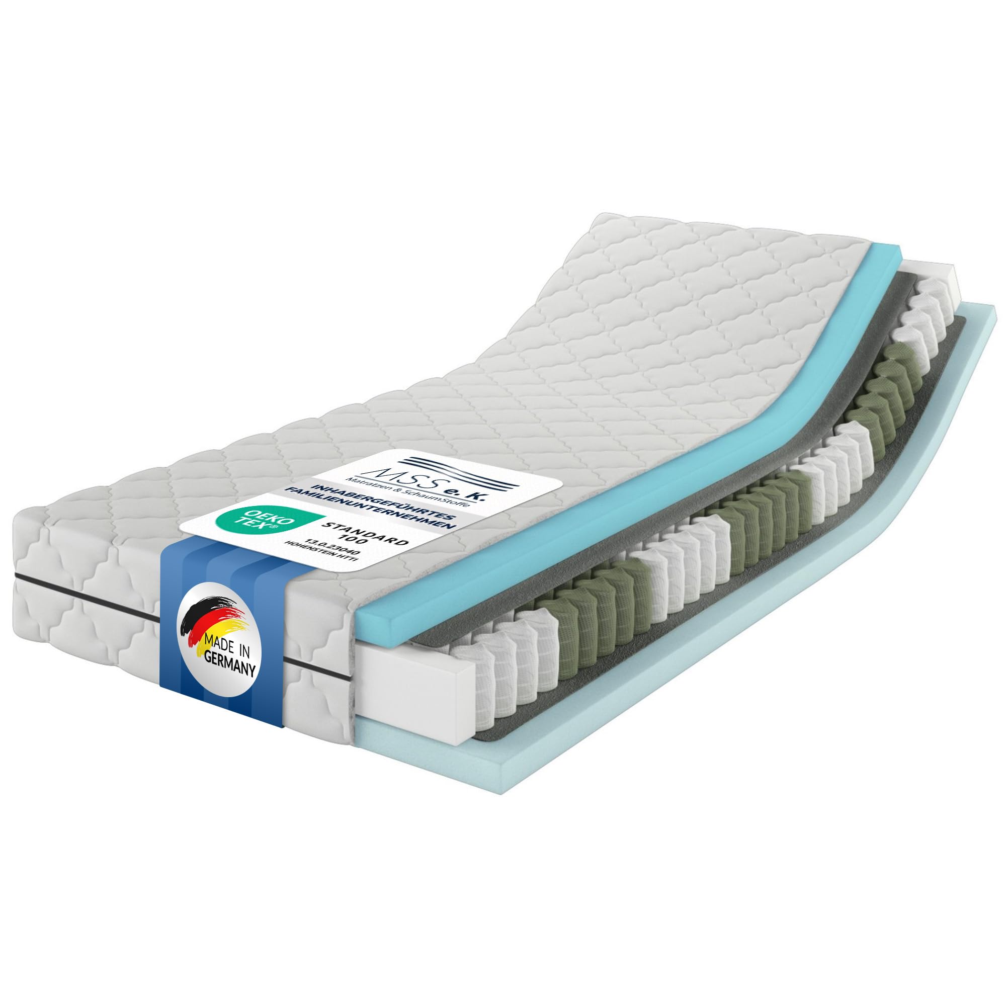 MSS e.K. MedicSpring 2-in-1 Taschenfederkern 90x200 | 2 Härtegrade in Einer Matratze H4 / H5 Federkernmatratze | Ergonomisch Designed und produziert in Deutschland 7 Zonen Oeko-TEX Zertifiziert
