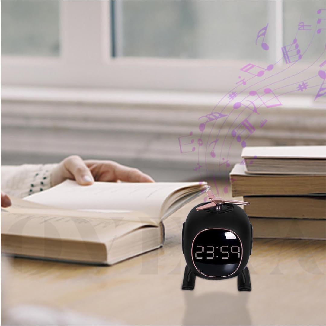 overa Alarm Clock Radio, Fast Wireless Phone Charger with Bluetooth, Wall Clock Fan Alarm Speaker Sound USB Port, Dual Alarm, Sleep Timer, Snooze, Dimmer (Black)