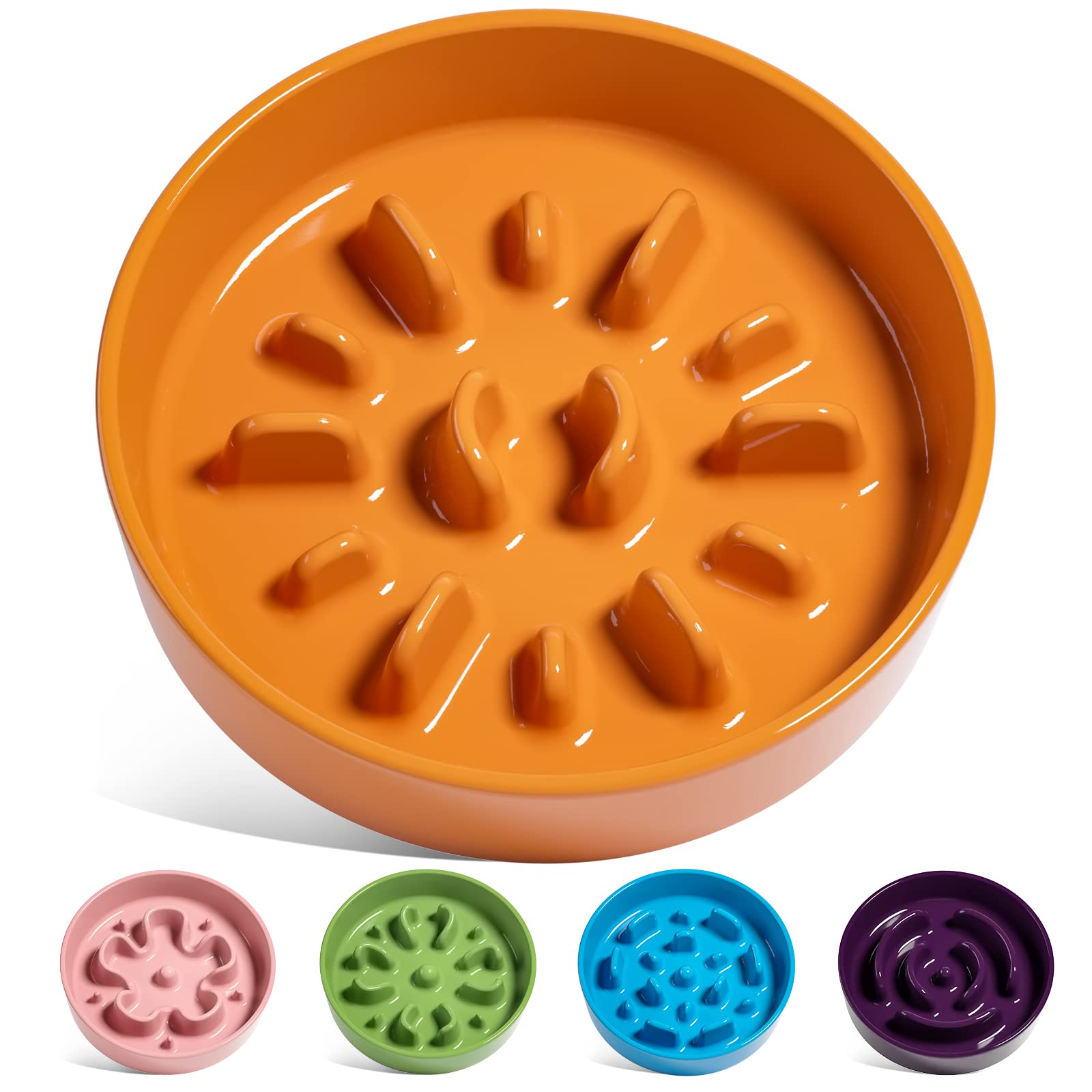 LE TAUCI Cuencos de cerámica de alimentación lenta para perros de raza pequeña, 0.6 tazas, plato de comida para perros y gatos pequeños, color naranja