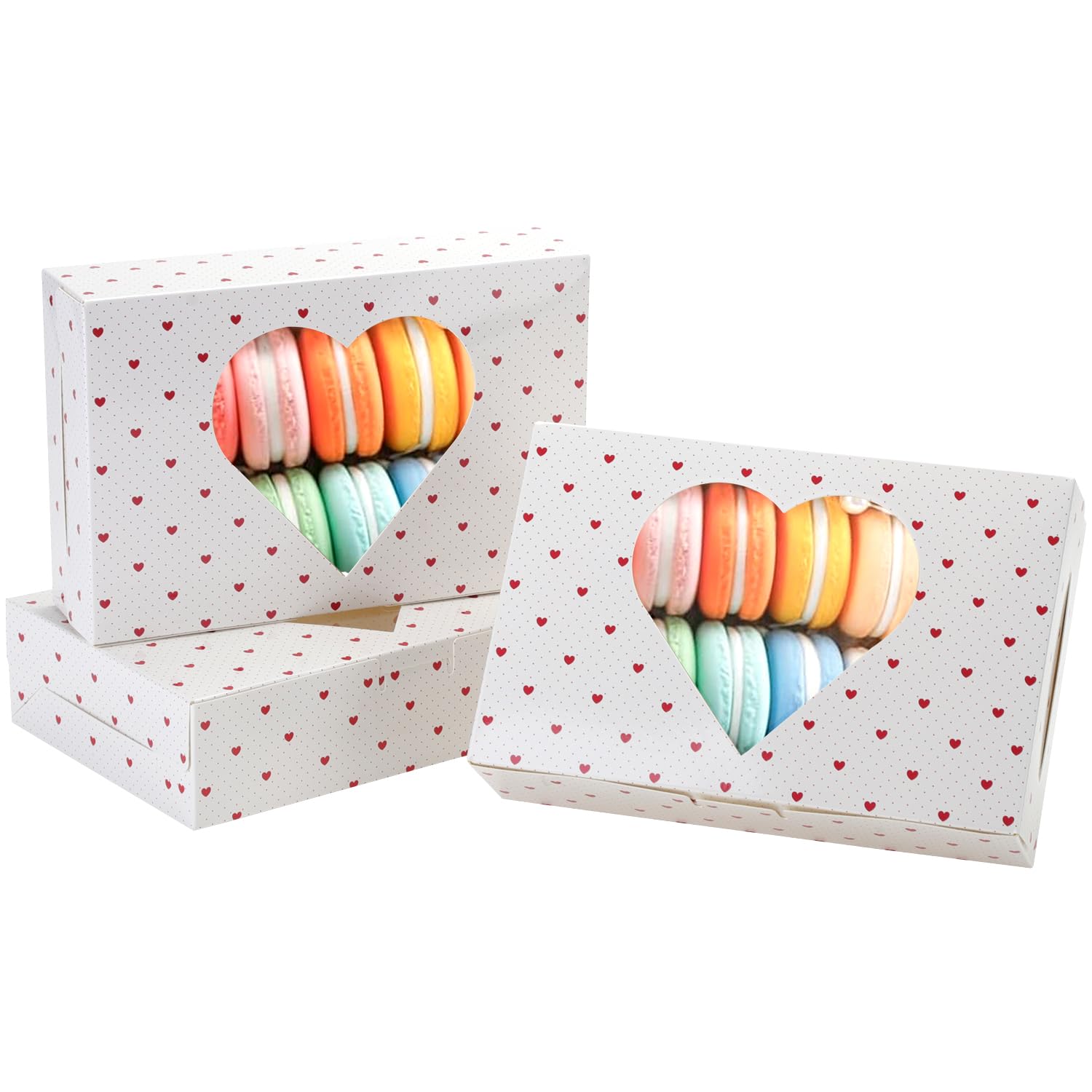 Bssay 24 Pack Cookie Boxes, 8x5.3x2 inches Valentine's Treat Boxes With Window for Desserts, Pastries, Cakes, Muffins, Donut, Chocolate, Strawberry and Valentine's Day (White Love)