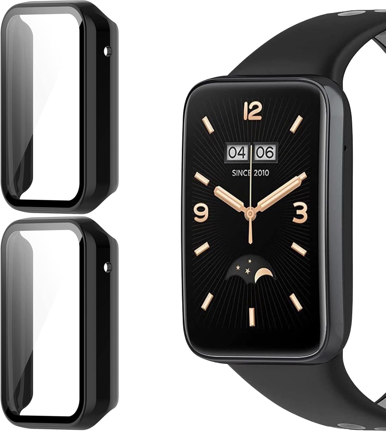 KUSINHOKA [2 Pack Funda para Xiaomi Mi Band 7 Pro/Smart Band 7 Pro con Protector de Pantalla Cristal Templado, HD [Anti-Choque] [Anti-Arañazos] Protección Completa PC Protectora Carcasa, Negro