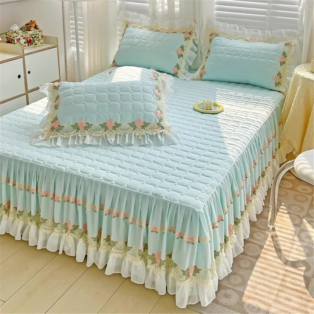 Juego de Sábanas Juego de Cama Estilo Princesa Coreana for Todas Las Estaciones, 4 Piezas, Funda nórdica con Volantes y Bordado de Encaje con faldón de Cama.(1.5M Bed Skirt 4pcs)