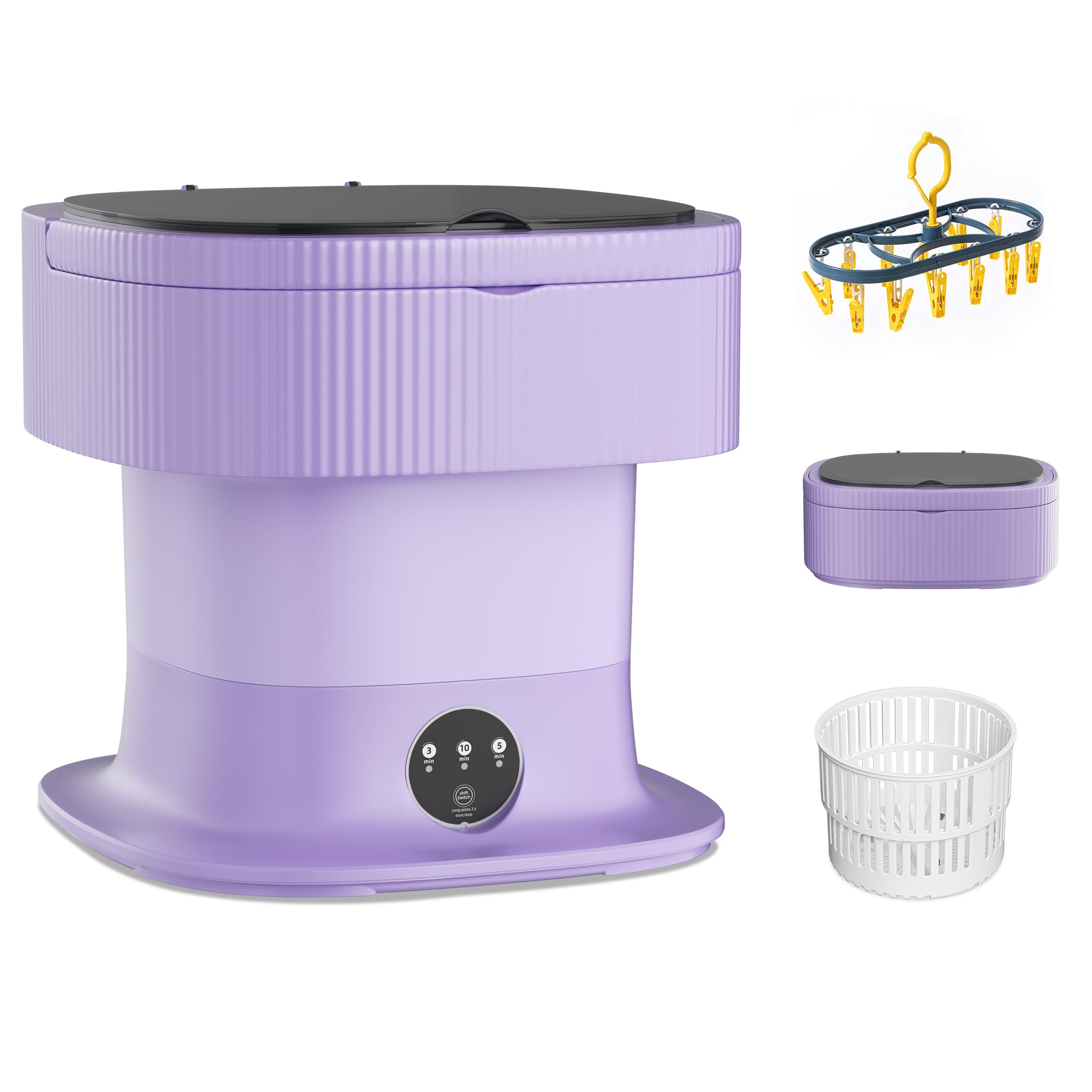 Mini Portable Washing Machine, 11L Upgraded Foldable Portable Washer with Dryer, Portable Laundry Machine for Underwear, Baby Clothes, Best for Apartments, RV, Traver, Dorm Purple