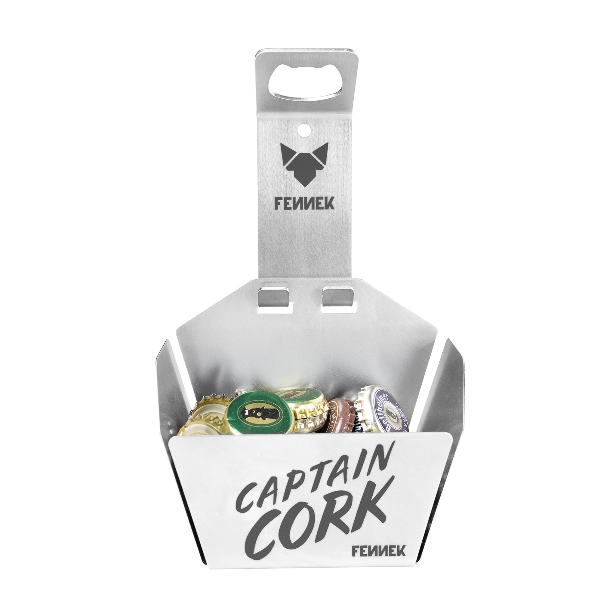 FENNEK Captain Cork | Flaschenöffner mit Korb | perfekt für jede Outdoor-Küche, Bar, Werkstatt und jeden Party-Keller | aus Edelstahl | Made in Germany