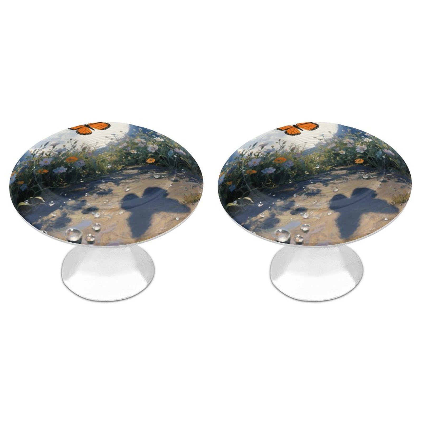 Maccbn Style 2 Pack 1.1" Round Orange Butterfly Moon Flower Drawer Knobs Modern Kitchen Cabinet Knob Hardware Handles Decorative Furniture Knobs For Dresser, Cupboards, Wardrobes, Bifold Door, Closet D