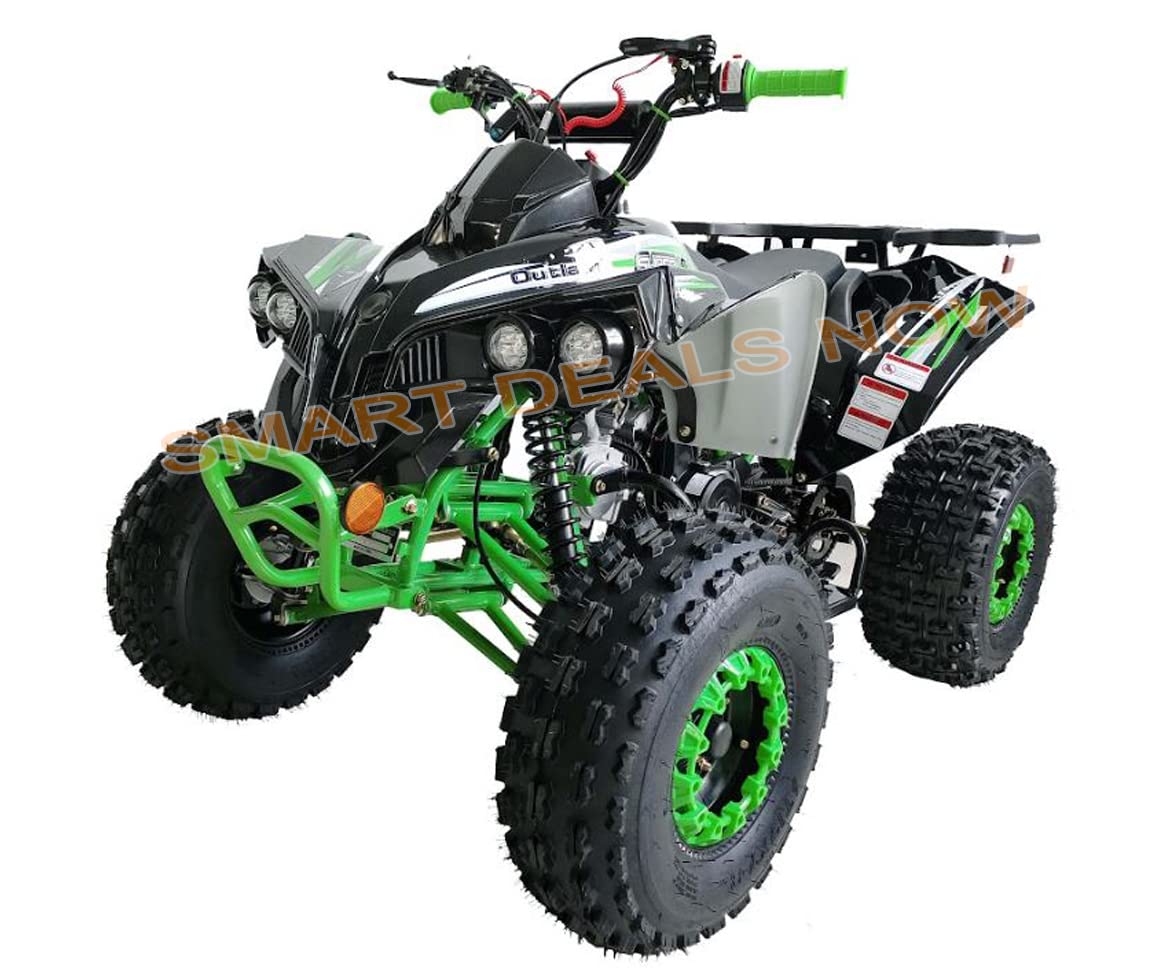 HHH Youth Upgraded 125cc ATV Quad Utility Style, Fully Automatic with Reverse, Double Led Headlights Gas ATV 4 Wheeler Big 19/18 inches Tires (Green) - Extra Large