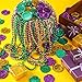 200 Pcs Mardi Gras Plastic Coins and 24 Pcs Mardi Gras Necklace Mardi Gras Decorations Parade Throws Bulk Gold Green Purple Toy Coins for Masquerade Party Favor Costume Accessories (Round Bead Style)