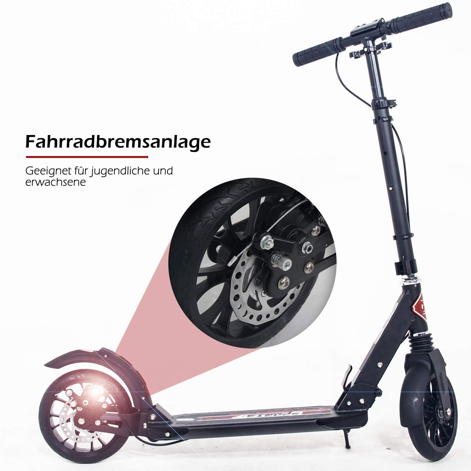 ISE Roller 200mm Big Wheel Scooter mit Doppelbremse & Federung - Klappbarer Cityroller für Erwachsene & Kinder Höhenverstellbarer Tretroller bis 100kg, inkl. Tragegurt & Handbremse
