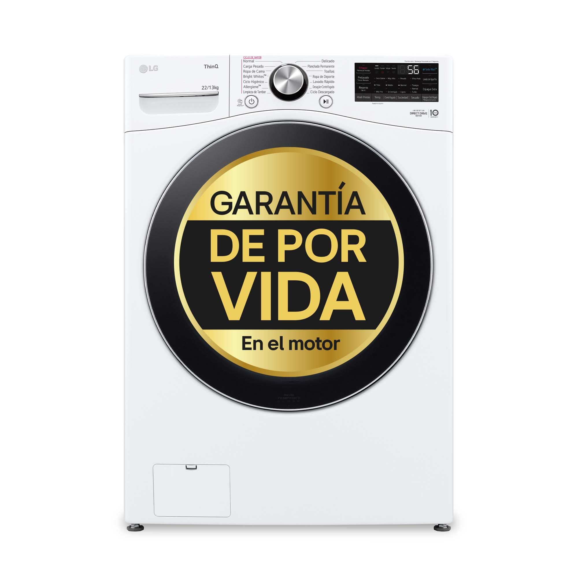 LG F0P3CYV2W - Lavadora Inteligente, 20 Kg, 1000rpm, Carga Frontal, AI Direct Drive, TurboWash 360º, 14 Programas de Lavado, Clasificación B, Serie XXL, Blanco